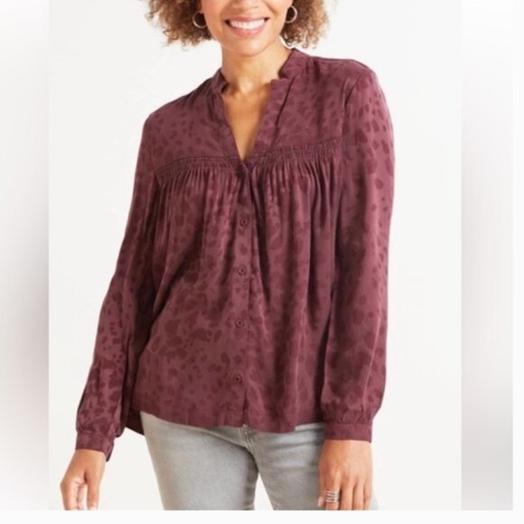 Evereve Tops - Evereve Cloth & Stone Leopard Print Button Up Blouse Maroon Size Medium V-Neck